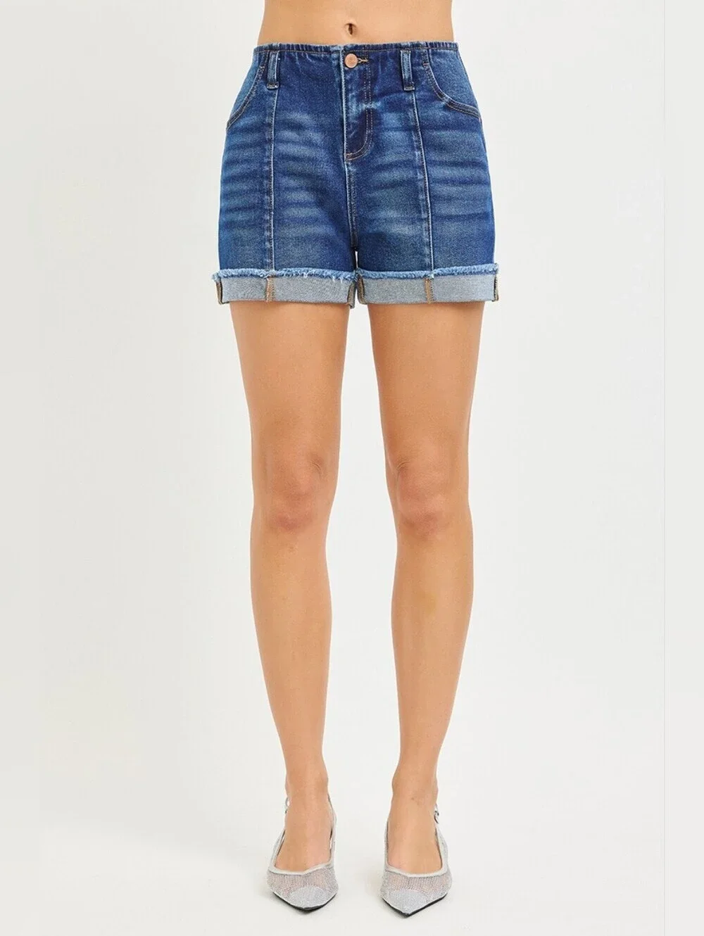 RISEN Dark Wash Denim Shorts Seam Detail Cuffed Slouchy Relaxed Various NEW